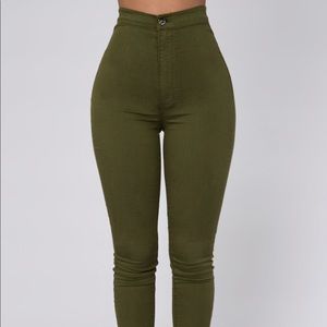 High waist pants , olive green . Gently worn
